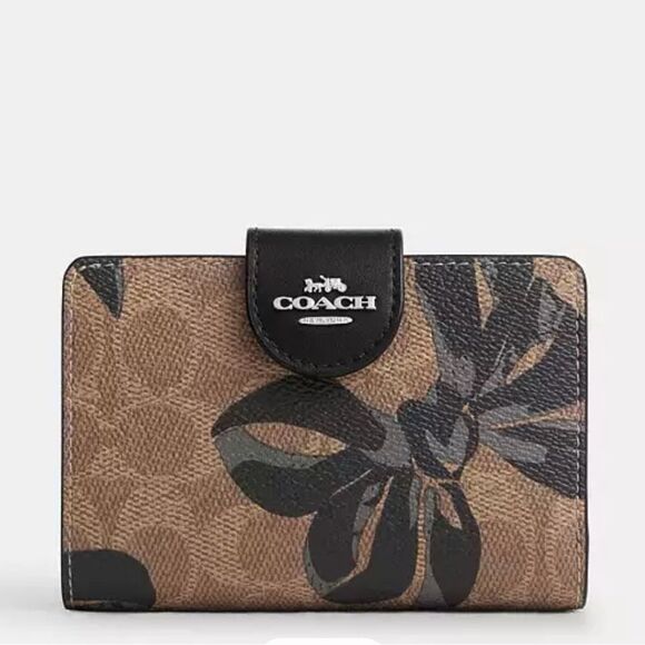 Coach Medium Corner Zip Wallet In Signature Canvas With Bow Print Bag Purse - Picture 9 of 10